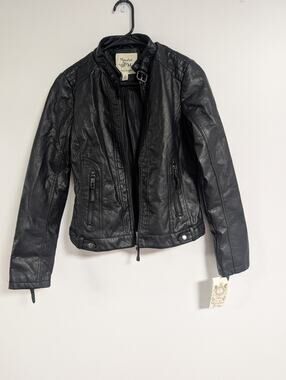 NWT Black Faux Leather Moto Biker Jacket Size Small